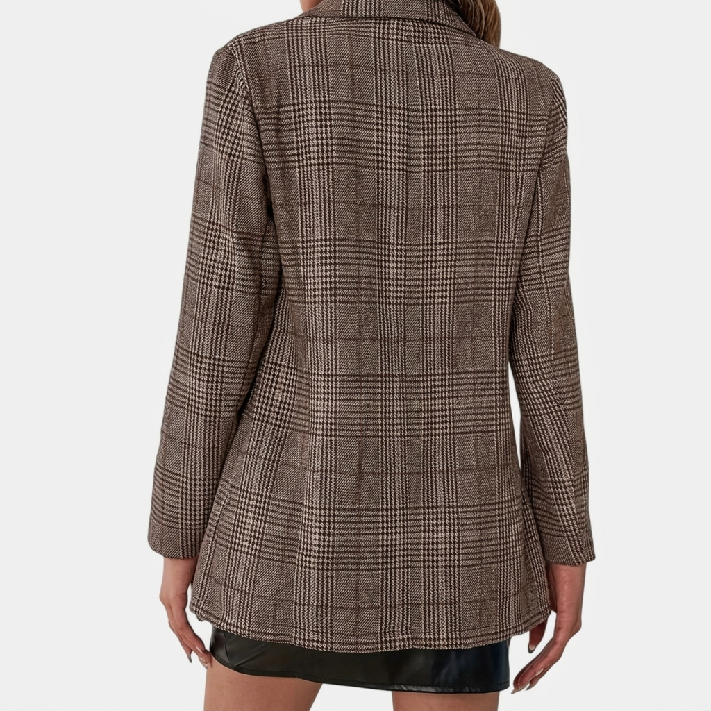 Blazer Femme à Carreaux Veste Élégante Cintrée Bouton Unique