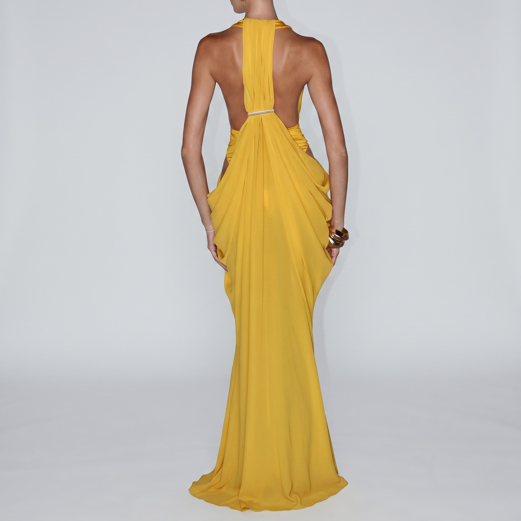 Robe Maxi Femme Col Halter Sans Manches Détail Mesh Élégante Soirée