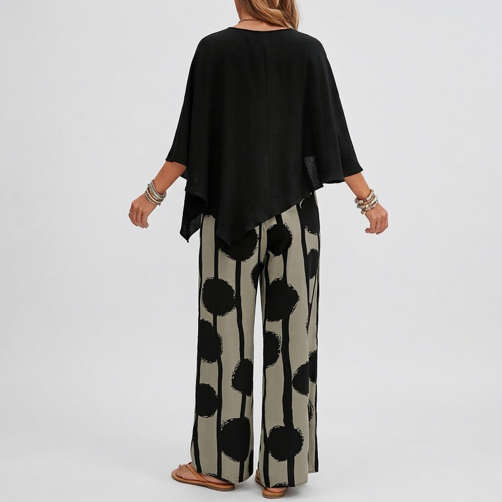 Ensemble Femme Deux Pièces Top Asymétrique Pantalon Large Chic Décontracté