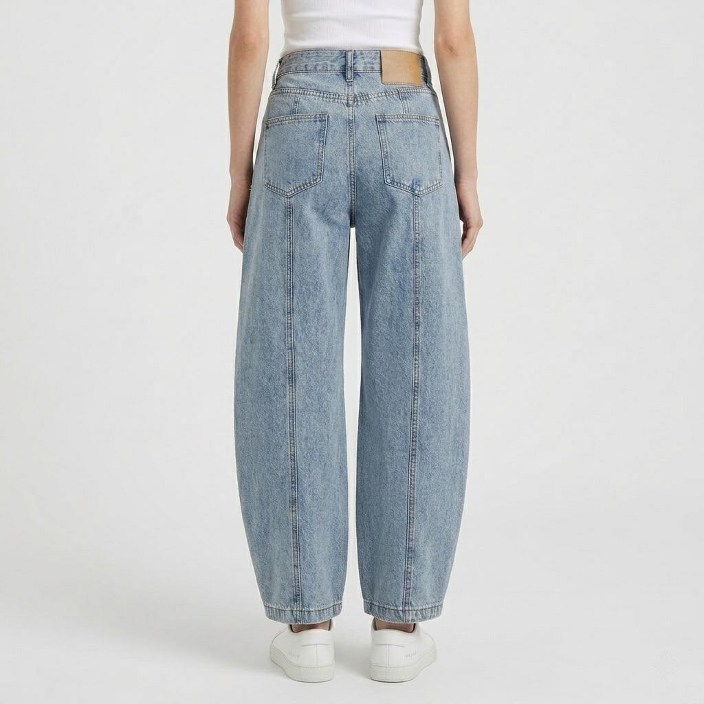 Jean Femme Large Taille Haute avec Détails Métalliques Style Tendance
