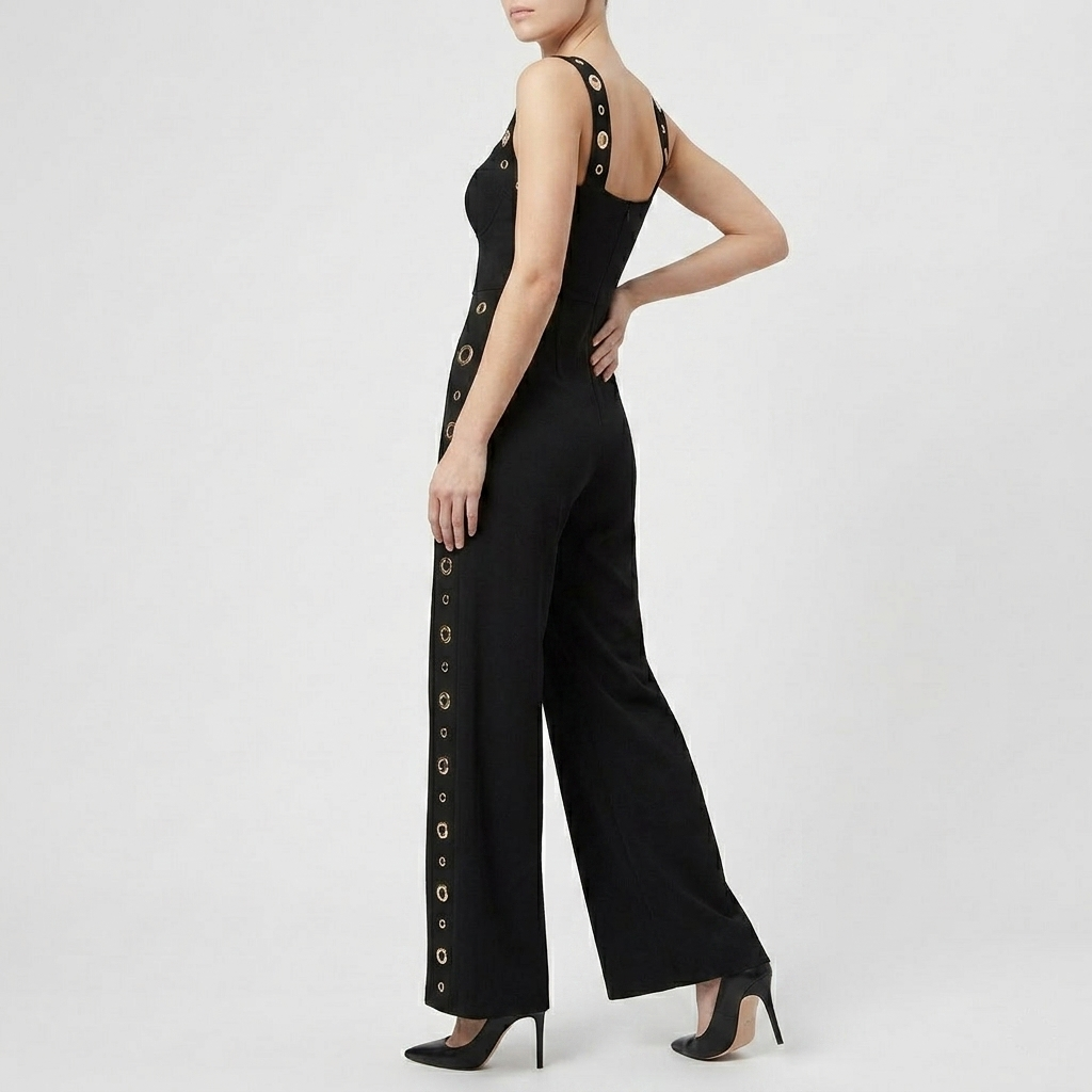 Combinaison Femme Sans Manches Jambe Large Détail Œillets Élégante