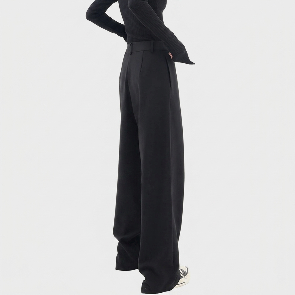 Pantalon Femme Jambe Large Asymétrique Taille Haute Élégant