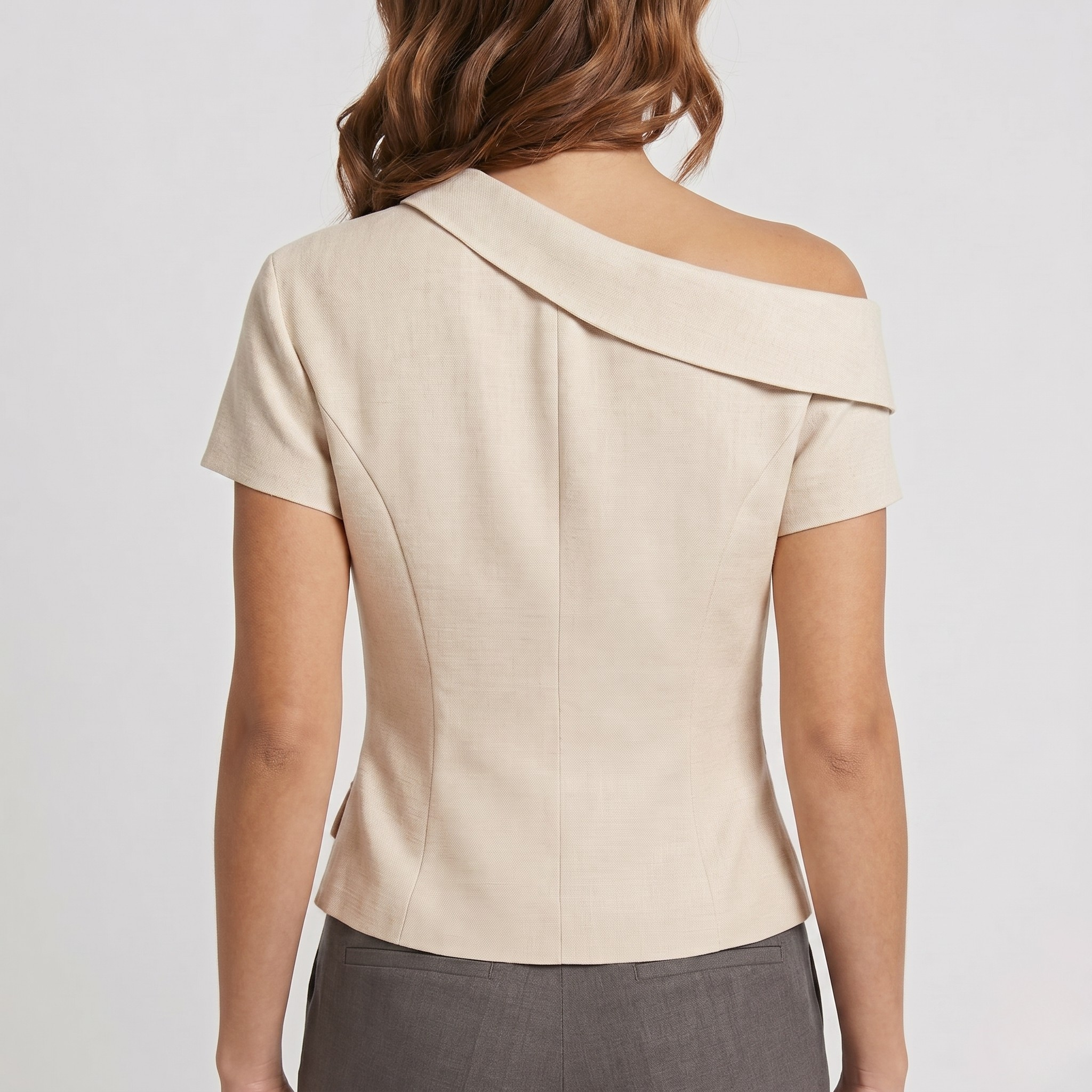 Top Femme Asymétrique Froncé Blouse Élégante Coupe Ajustée