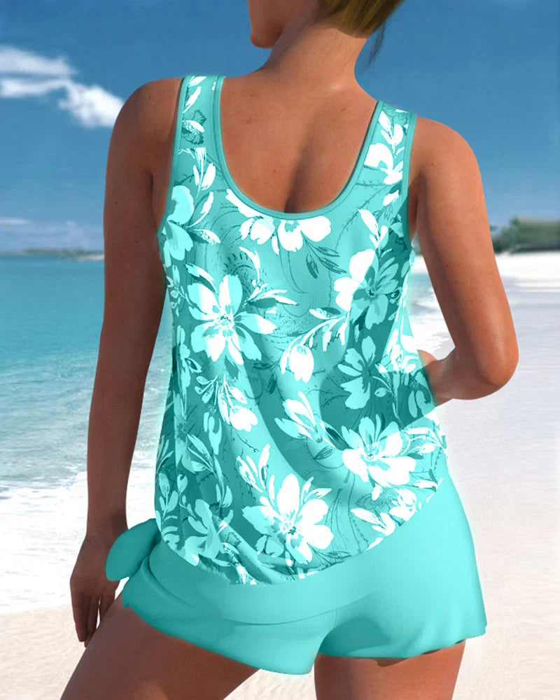 Ensemble de Tankini de Plage pour Femme avec Haut Sans Manches et Short