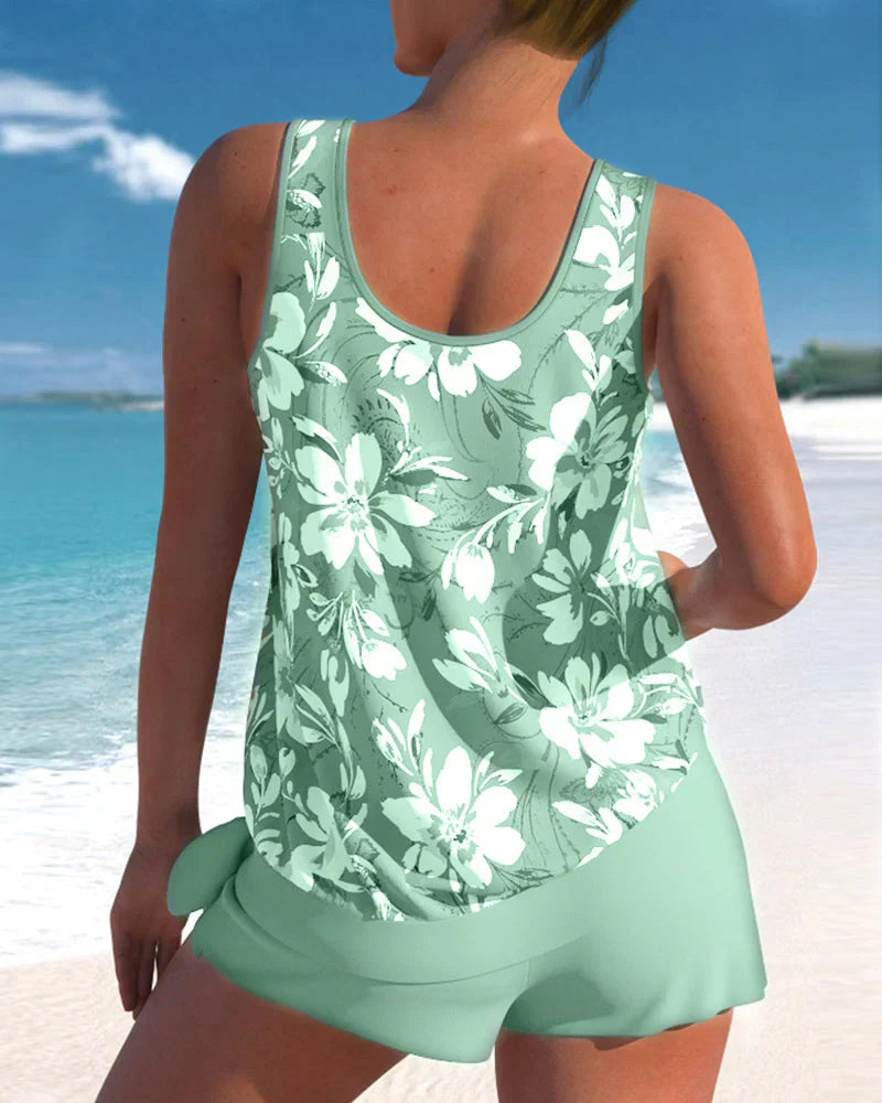 Ensemble de Tankini de Plage pour Femme avec Haut Sans Manches et Short