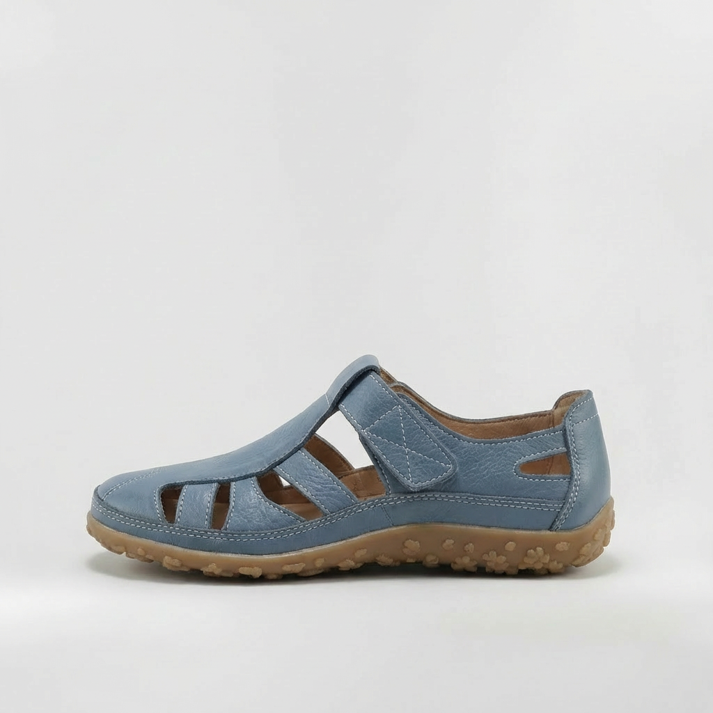 Sandales Fermées pour Femme Chaussures en Cuir avec Bandes et Semelle Très Confortable