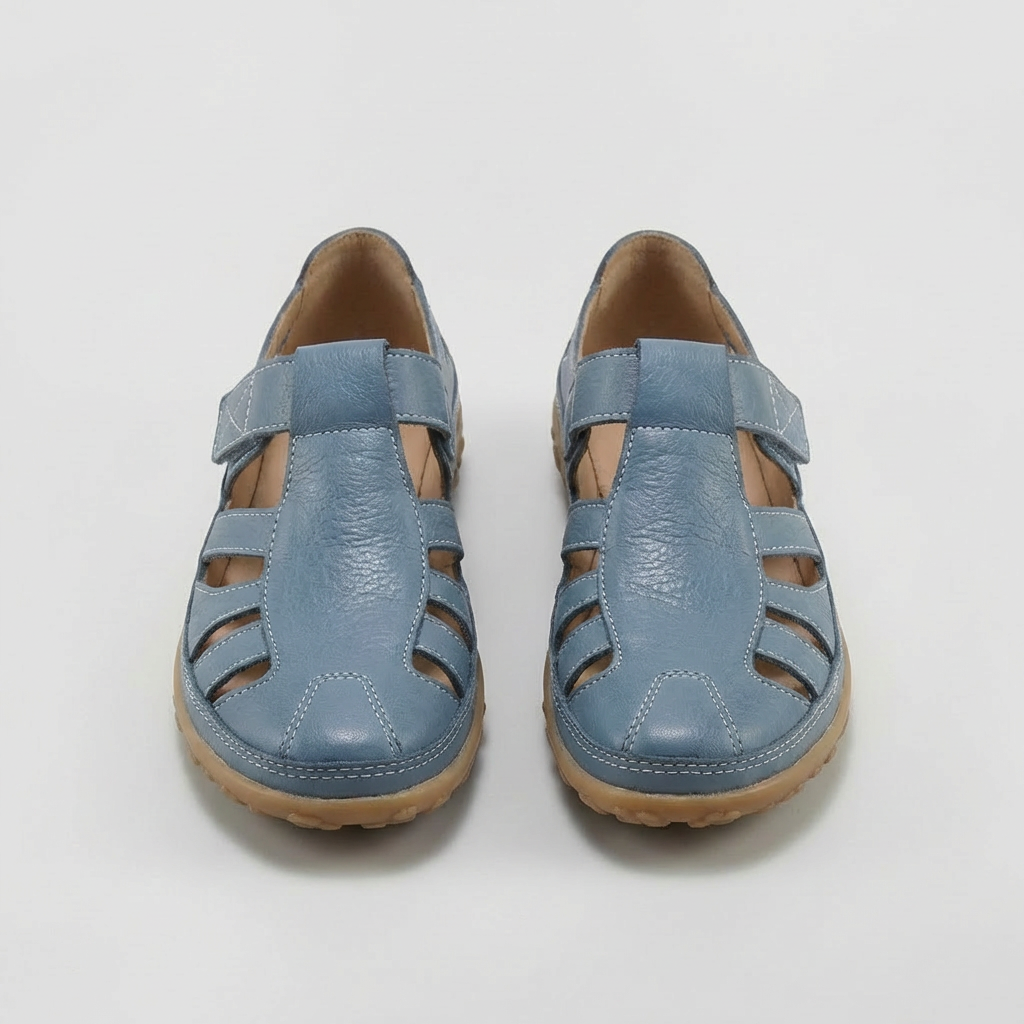 Sandales Fermées pour Femme Chaussures en Cuir avec Bandes et Semelle Très Confortable