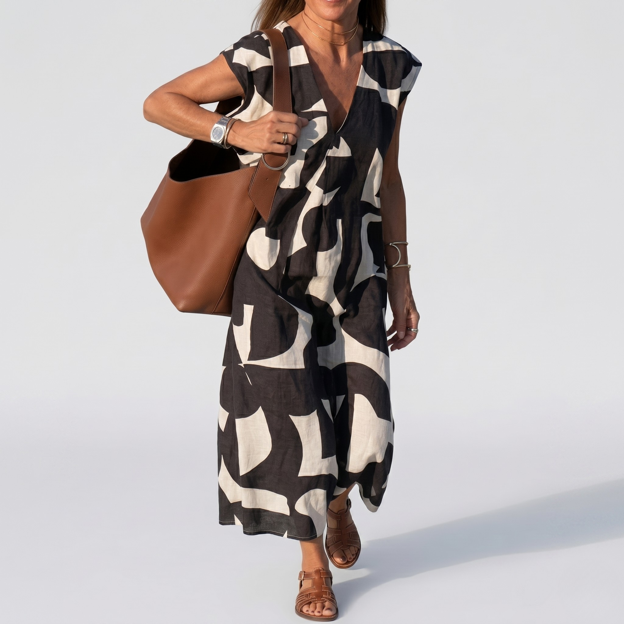 Robe Longue Imprimée Col V Femme Robe Été Élégante et Décontractée