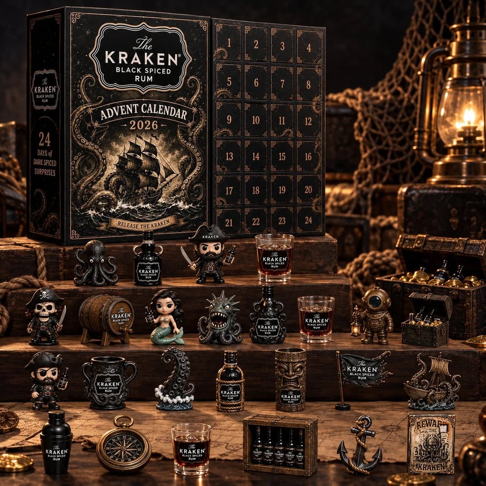 Calendrier de l'Avent Kraken Rum – Compte à rebours de Noël en 24 mini bouteilles