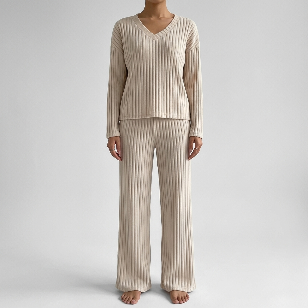 Ensemble Femme Deux Pièces Décontracté Tenue Assortie Côtelée Confortable