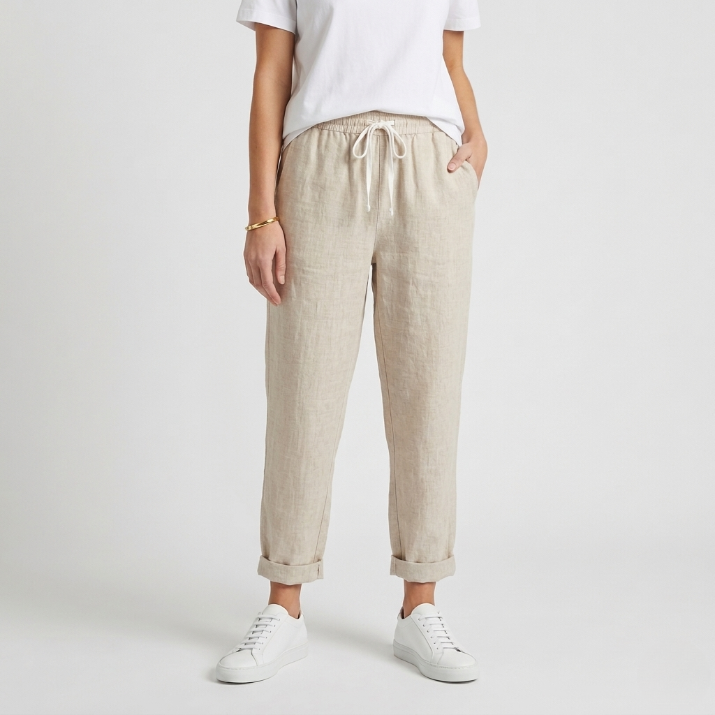 Pantalon Femme Lin Confort Coupe Ample Style Décontracté