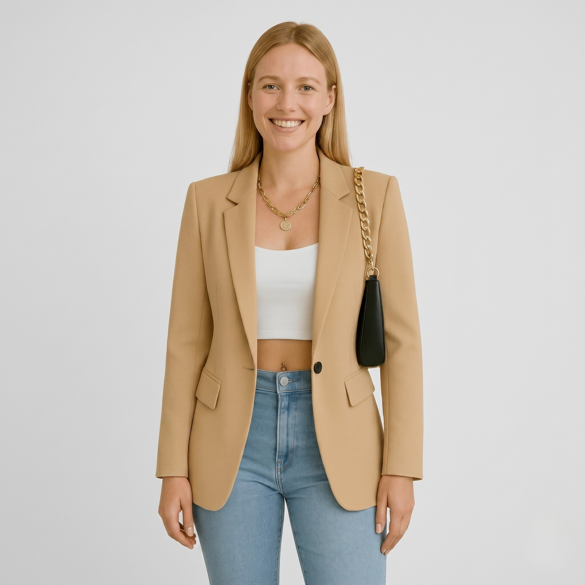 Blazer Femme Chic Élégant Coupe Ajustée Veste de Bureau Stylée