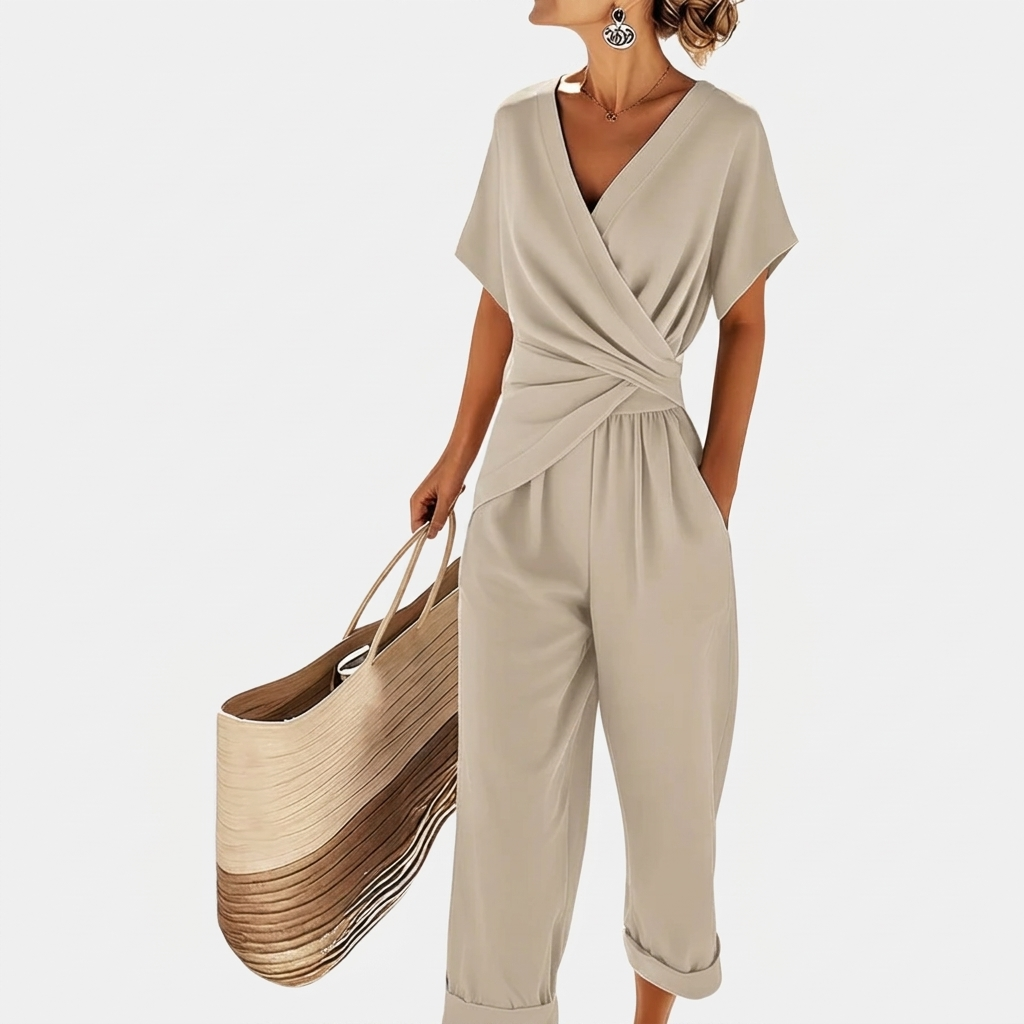 Combinaison Femme Style Cache-Cœur Élégante Coupe Ample Décontractée Chic