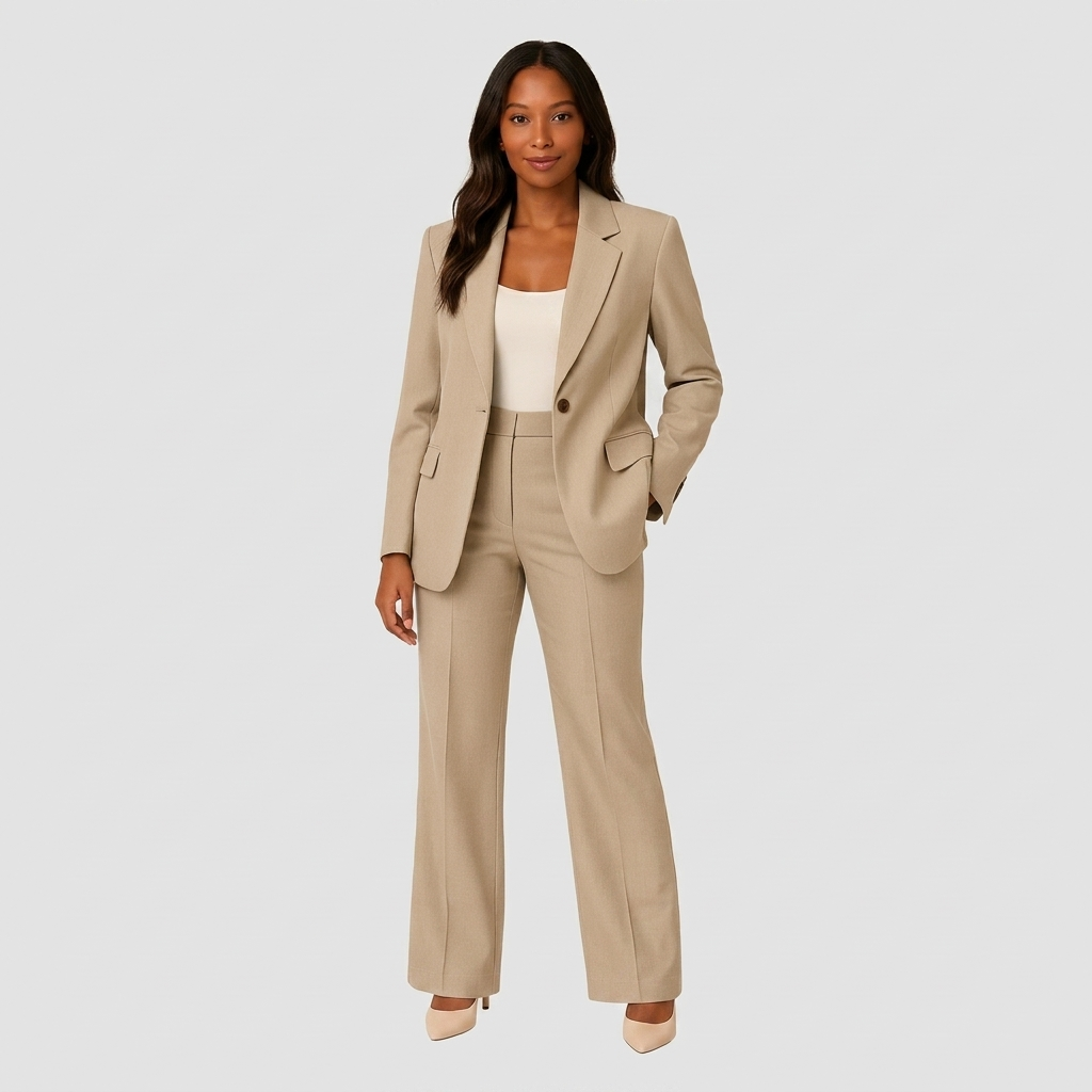 Ensemble Tailleur Femme Blazer Élégant et Pantalon Jambe Large