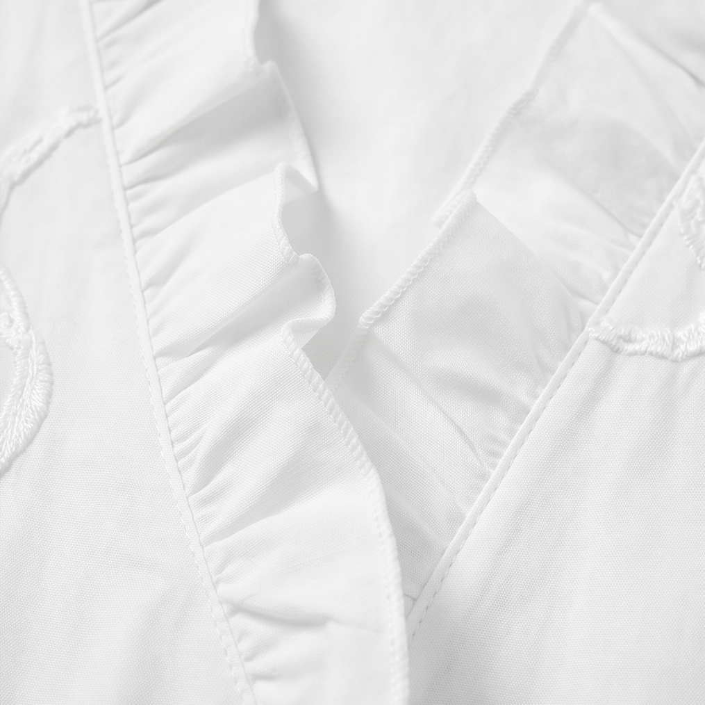 Blouse Romantique à Volants en V avec Manches Bouffantes Belvera