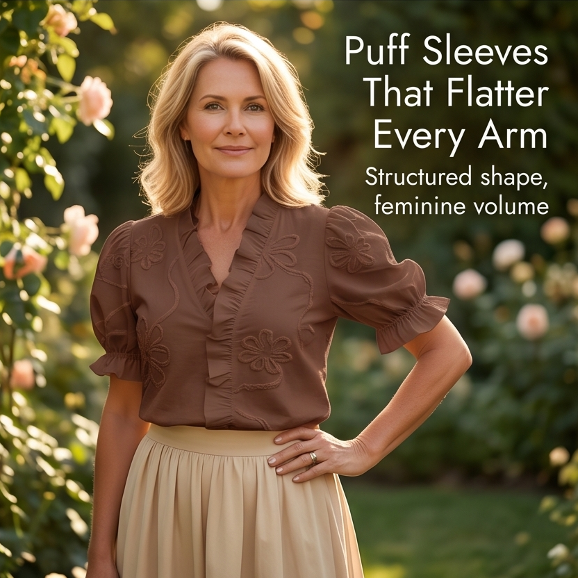 Blouse Romantique à Volants en V avec Manches Bouffantes Belvera
