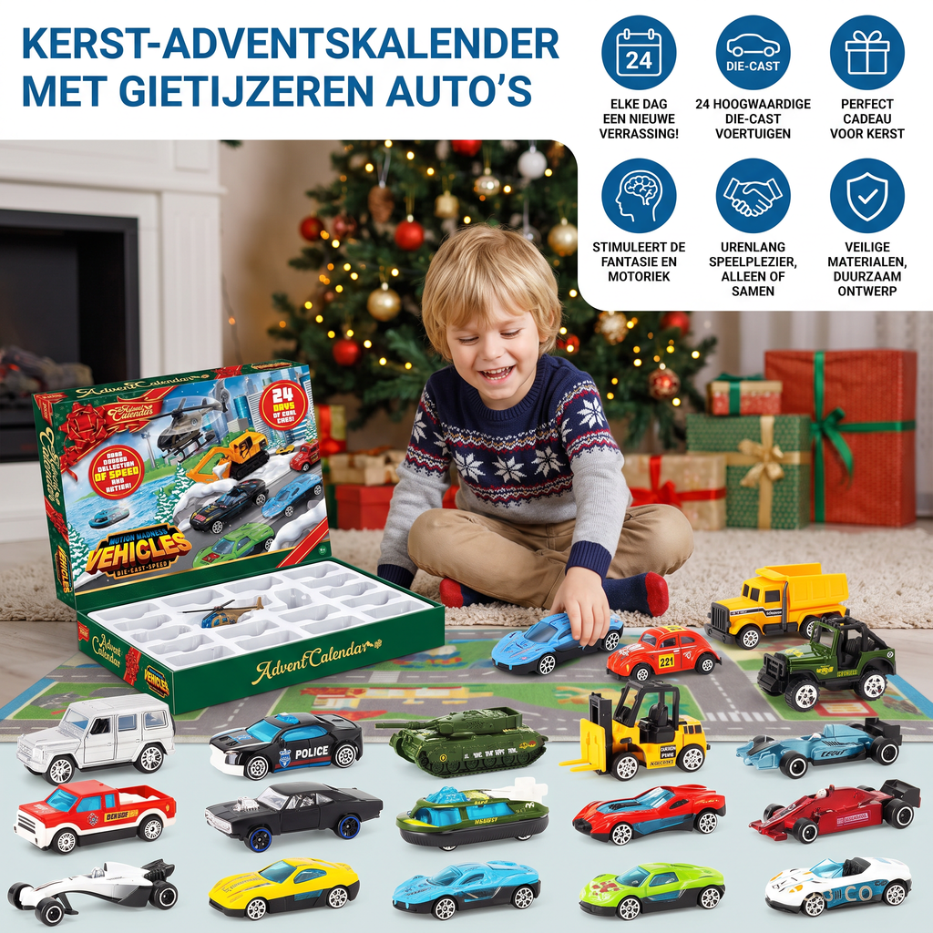 Calendrier de l'Avent Auto Enfants 2026 – 24 Voitures Jouets en Fonte