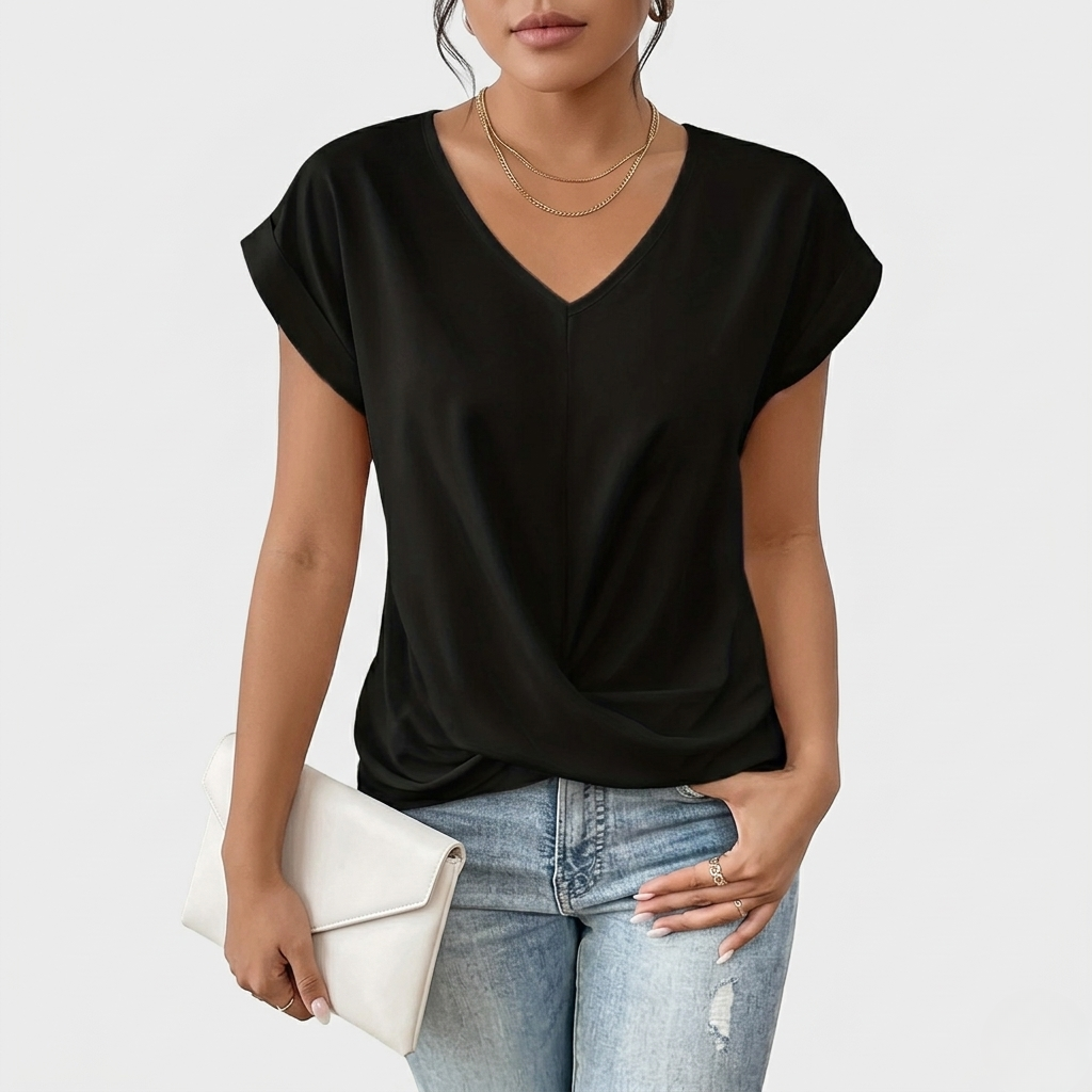 T Shirt Femme Col V Détail Croisé Style Décontracté Quotidien
