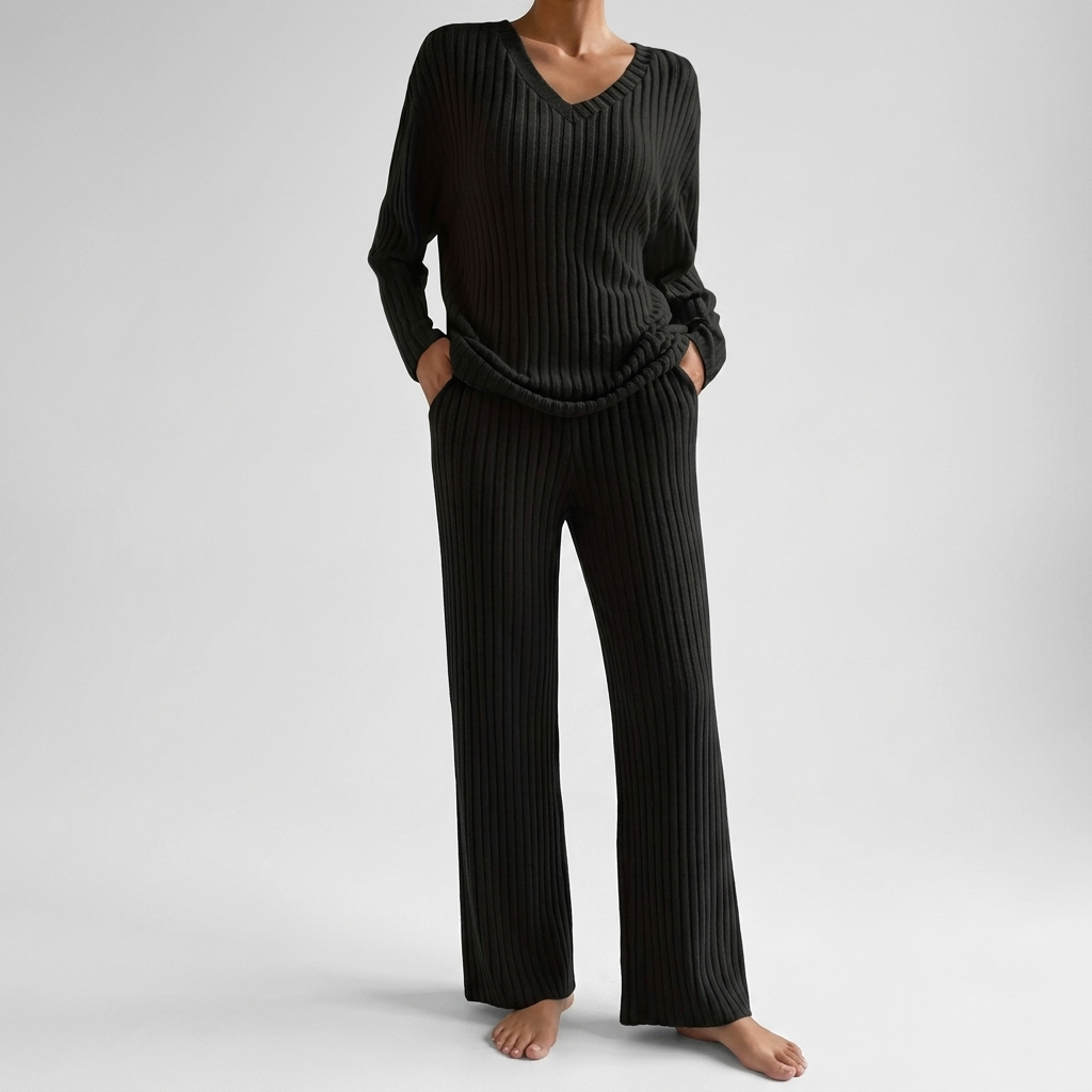 Ensemble Femme Deux Pièces Décontracté Tenue Assortie Côtelée Confortable