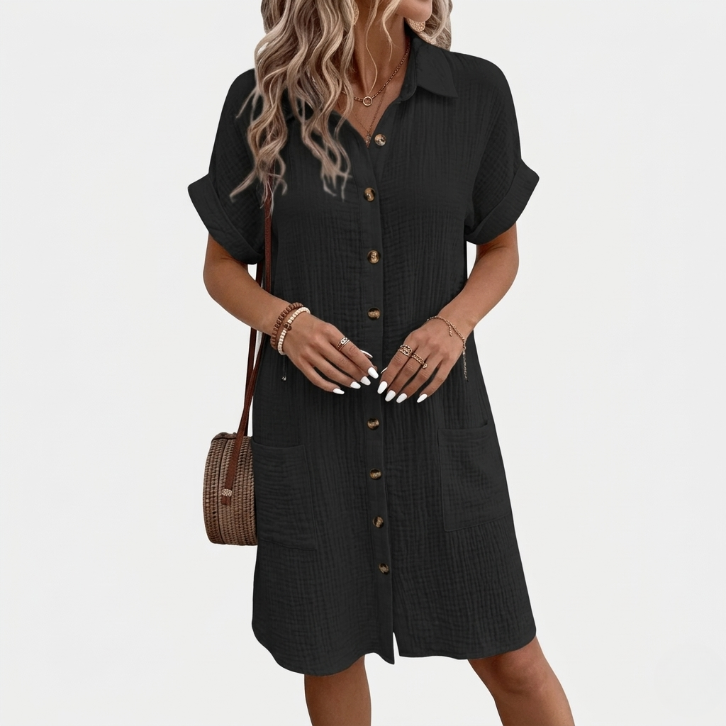 Robe Chemise d’Été Femme avec Col Boutonné Coupe Ample Décontractée