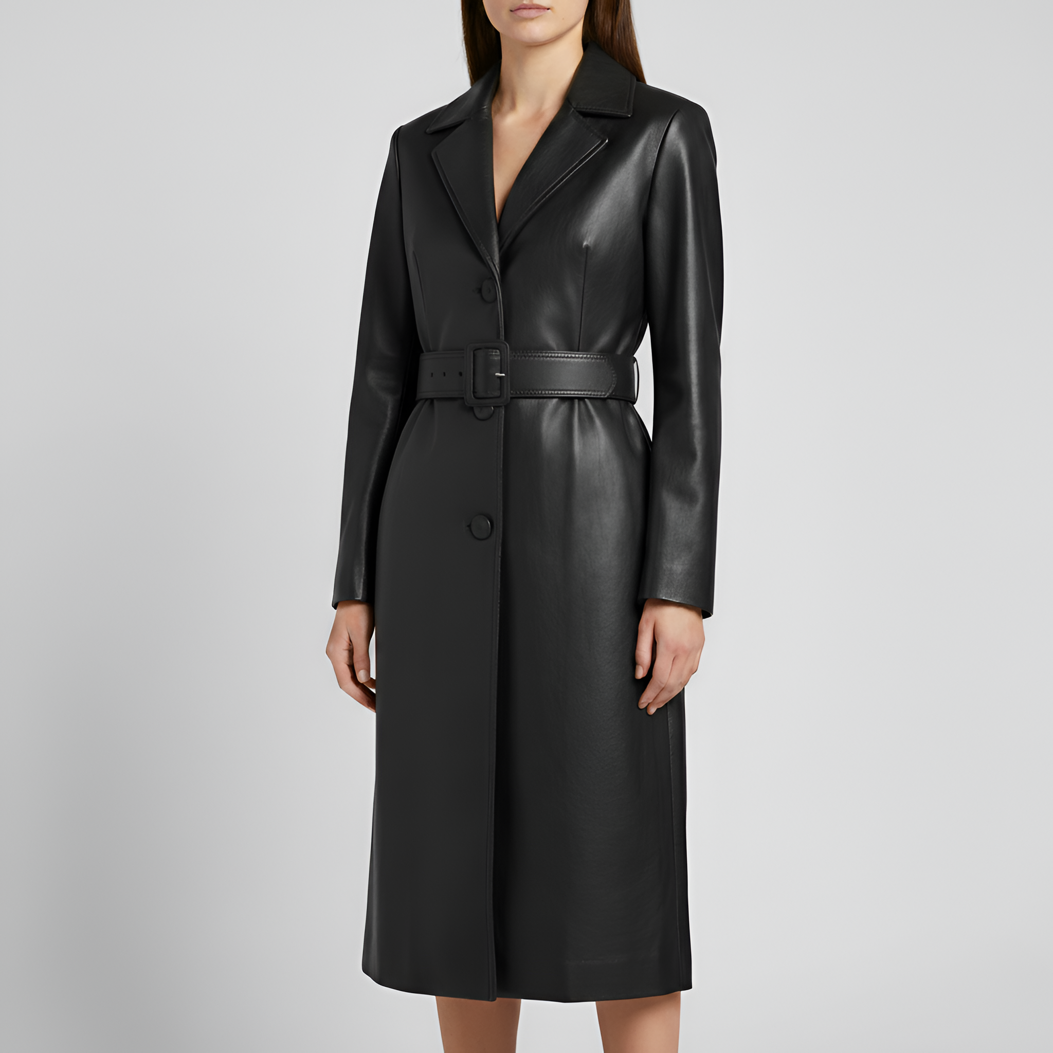 Manteau Long en Simili Cuir pour Femmes Élégant