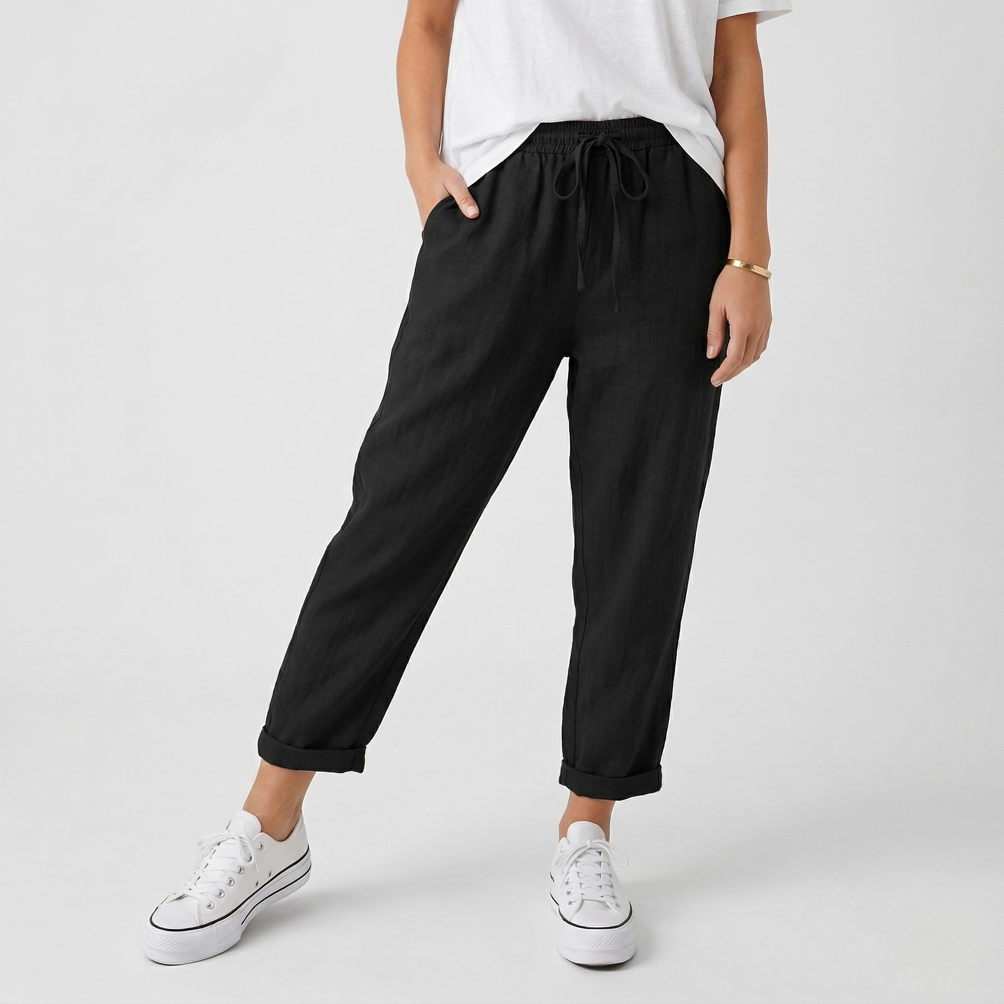 Pantalon Femme Lin Confort Coupe Ample Style Décontracté