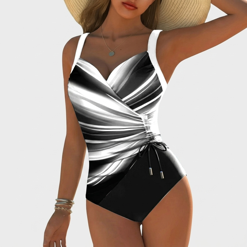 Maillot de Bain Une Pièce Femme Lacets Design Contrasté Effet Amincissant