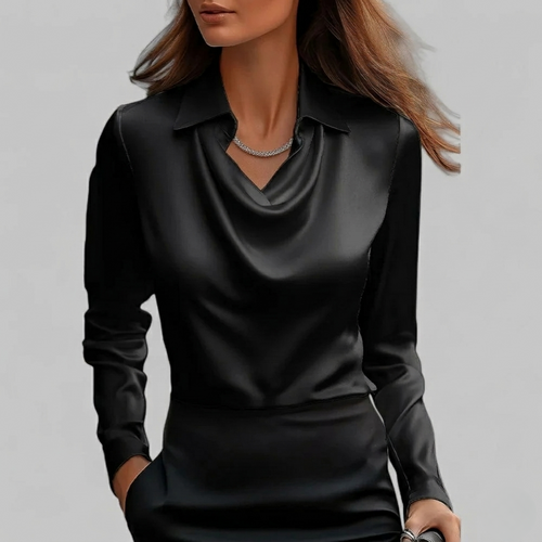 Blouse Femme Élégante Col Cascade Manches Longues