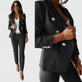 Tailleur Femme Élégant Ensemble Blazer Croisé et Pantalon Ajusté