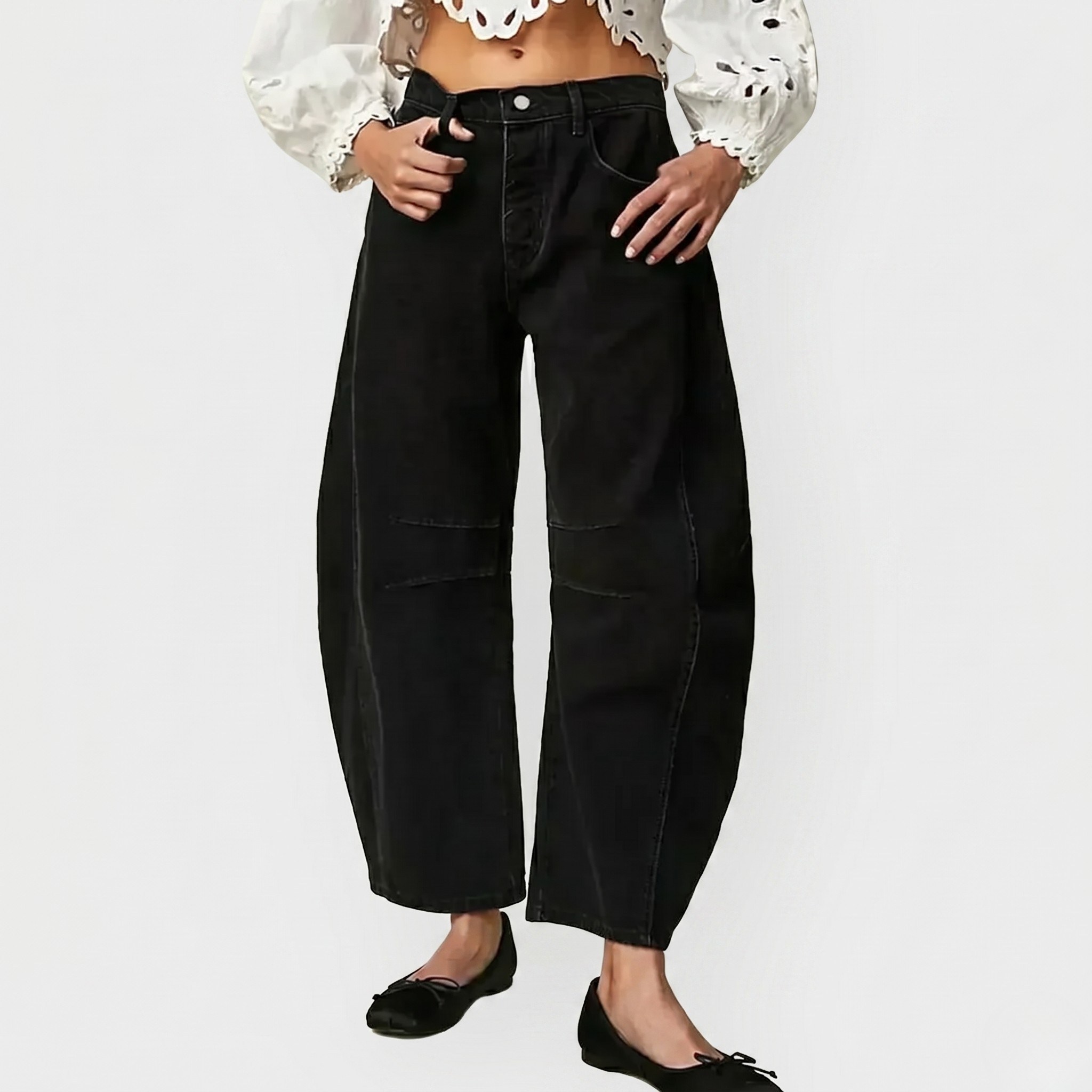Jean Femme Taille Haute Coupe Décontractée Pantalon Denim Jambe Large