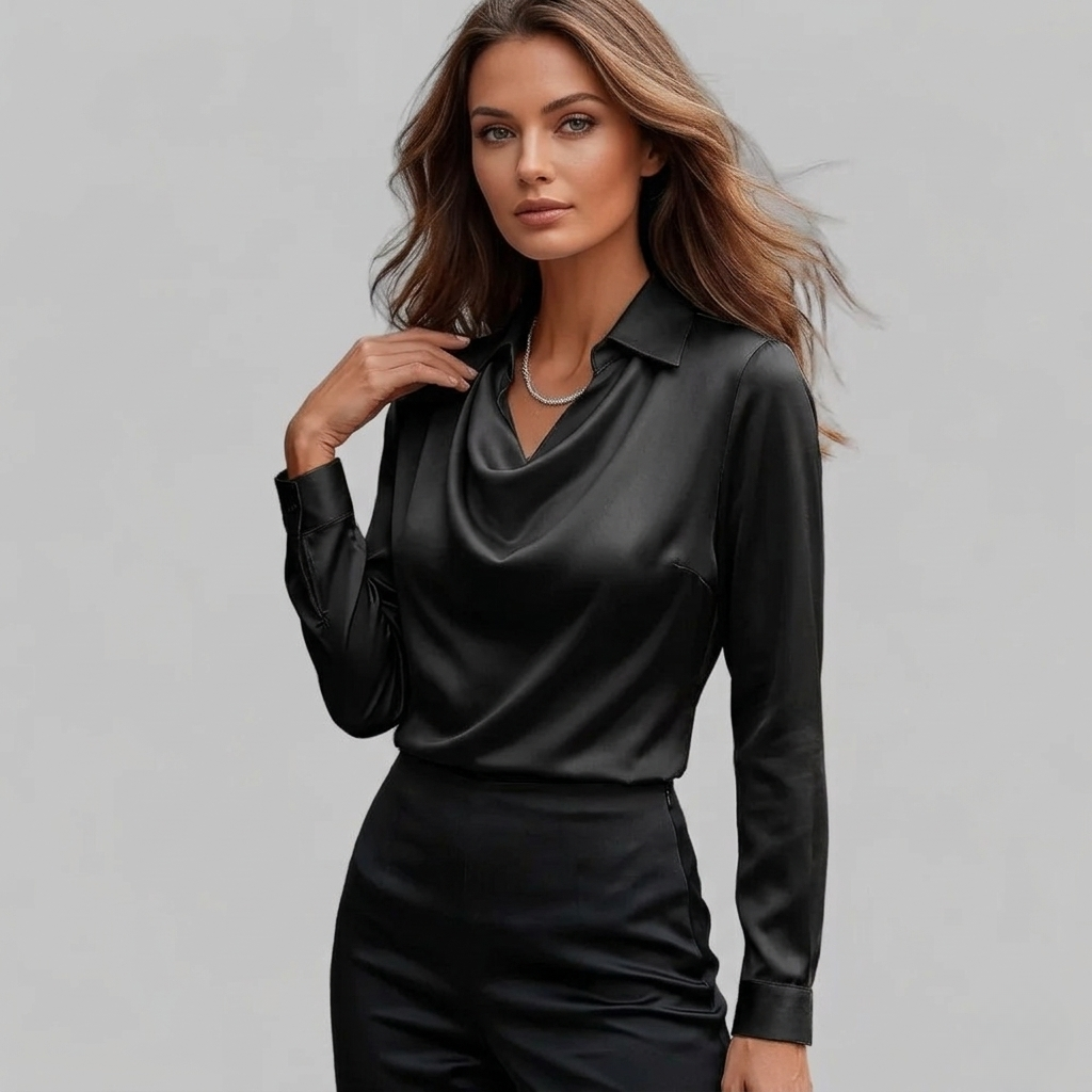 Blouse Femme Élégante Col Cascade Manches Longues