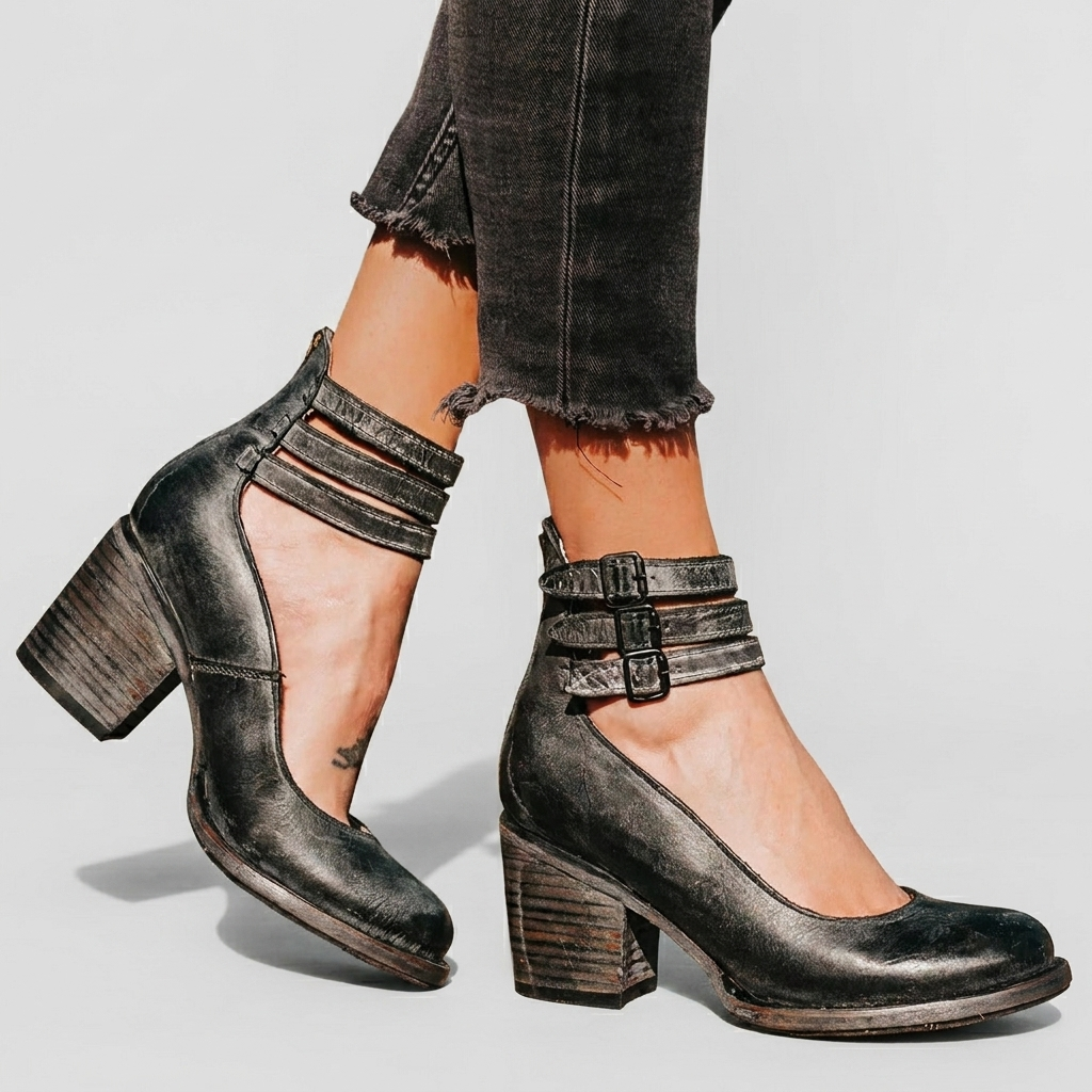 Sandales Femme Élégantes Talon Bloc Chaussures Confortables Bride Cheville