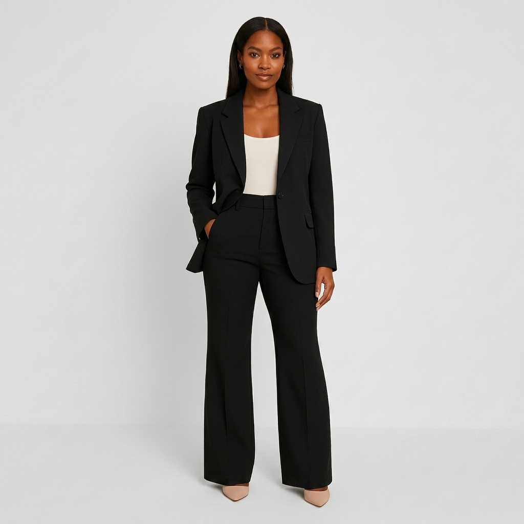 Ensemble Tailleur Femme Blazer Élégant et Pantalon Jambe Large