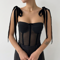 Haut Corset Femme avec Détails Transparence Bretelles à Nouer Coupe Ajustée Élégante