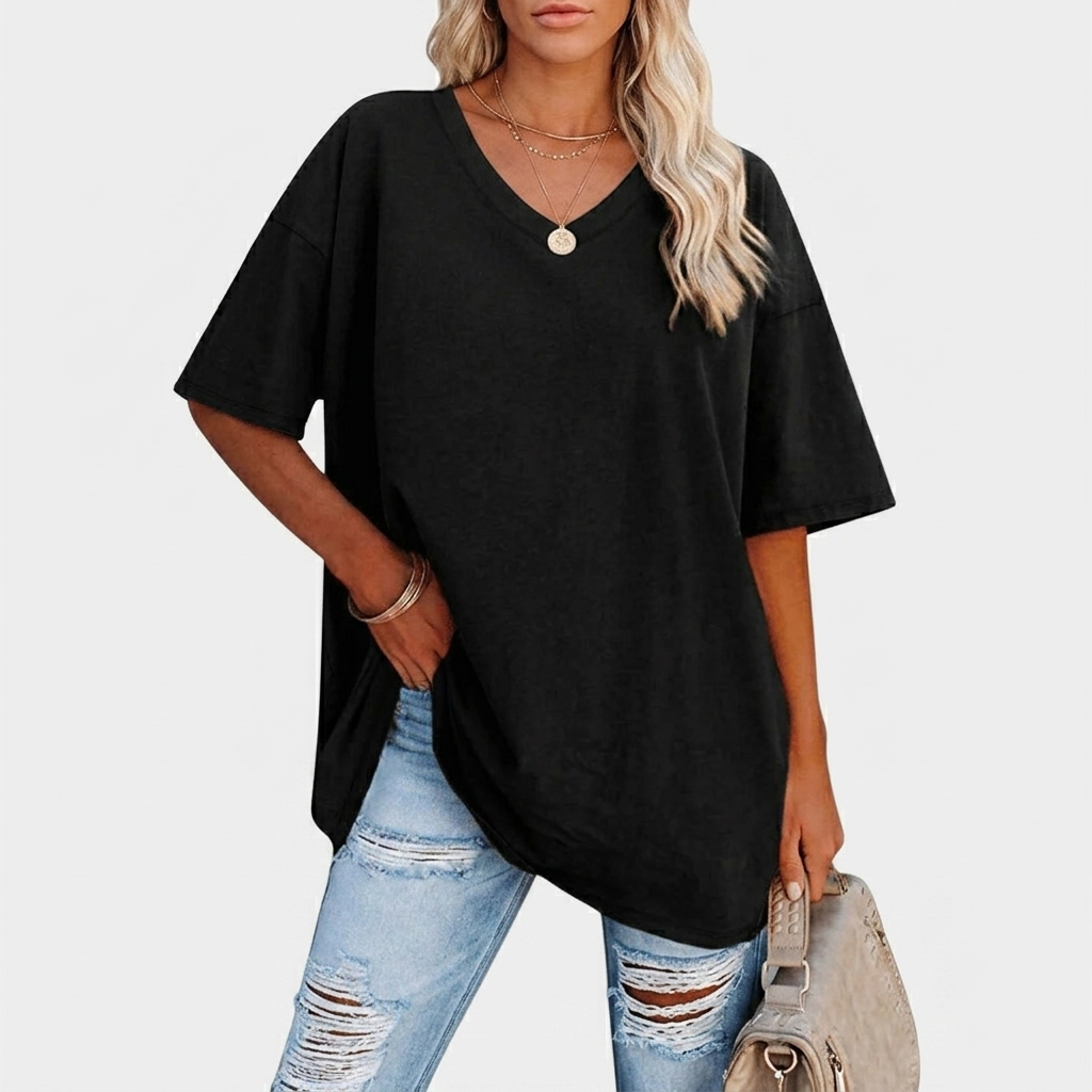 T-Shirt Femme Col V Coupe Ample Haut Décontracté Quotidien