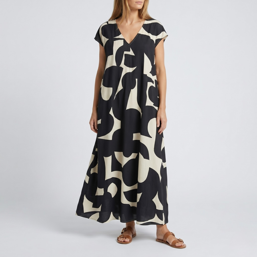 Robe Longue Imprimée Col V Femme Robe Été Élégante et Décontractée