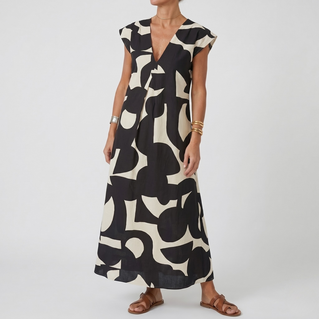 Robe Longue Imprimée Col V Femme Robe Été Élégante et Décontractée