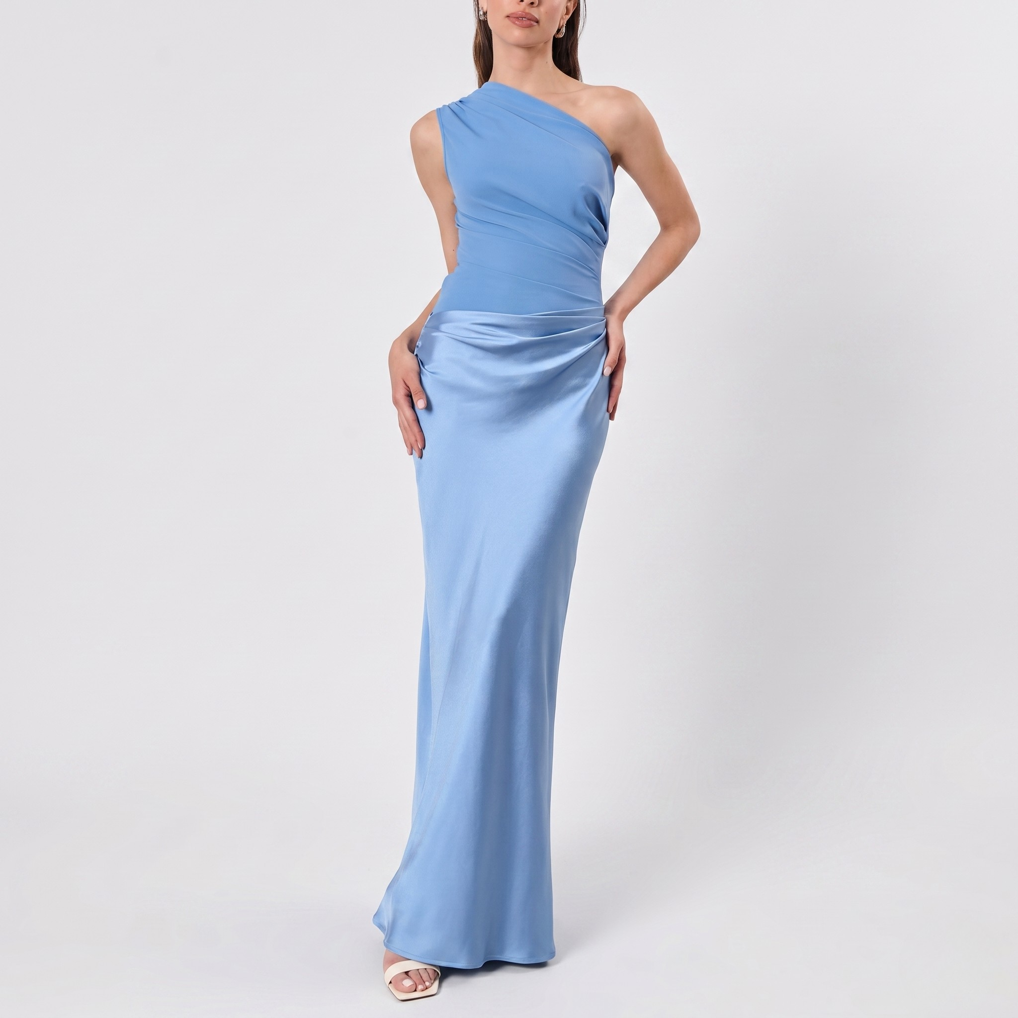 Robe Maxi Femme Une Épaule Élégante Plissée Robe de Soirée