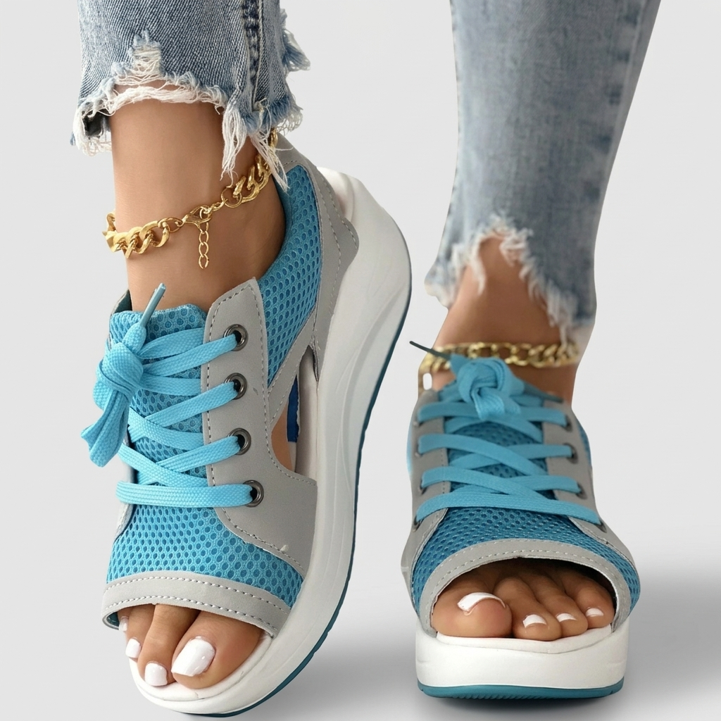 Sandales Femme Orthopédiques Compensées à Lacets Design Aéré Confort