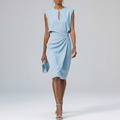 Robe Midi Femme Col Découpé Élégante Robe Moulante Froncée