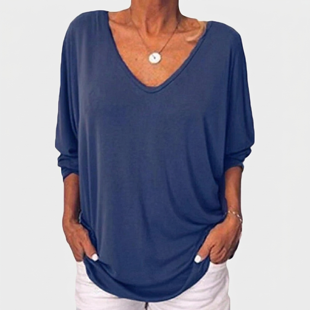 Blouse Femme Col V Haut Décontracté Ample Manches 3/4