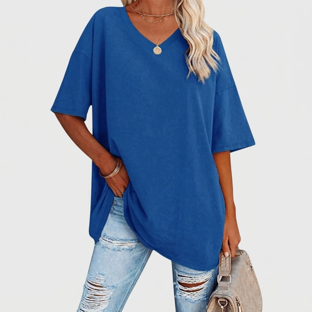 T-Shirt Femme Col V Coupe Ample Haut Décontracté Quotidien