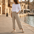 Brezia – Pantalon court en mélange de lin asymétrique pour femmes
