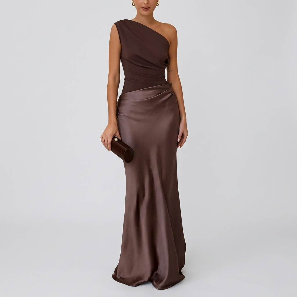 Robe Maxi Femme Une Épaule Élégante Plissée Robe de Soirée