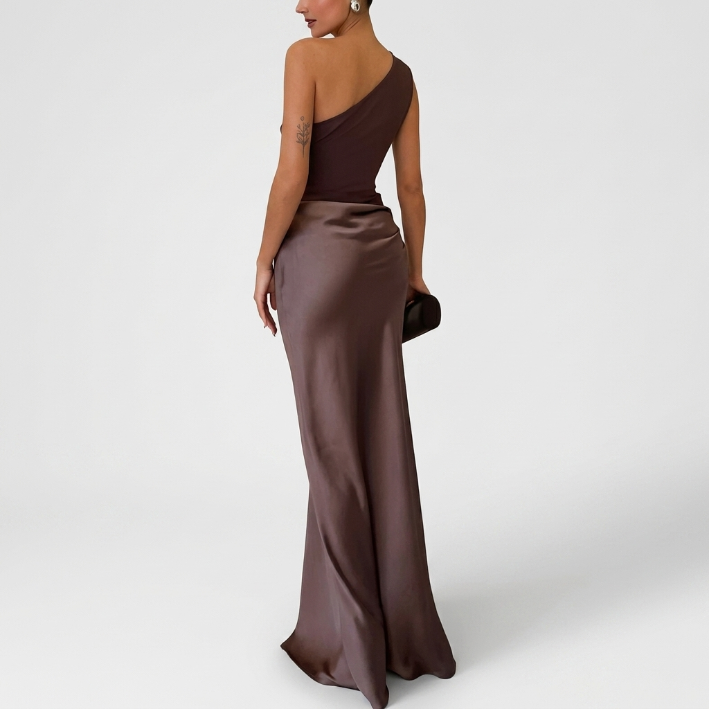 Robe Maxi Femme Une Épaule Élégante Plissée Robe de Soirée