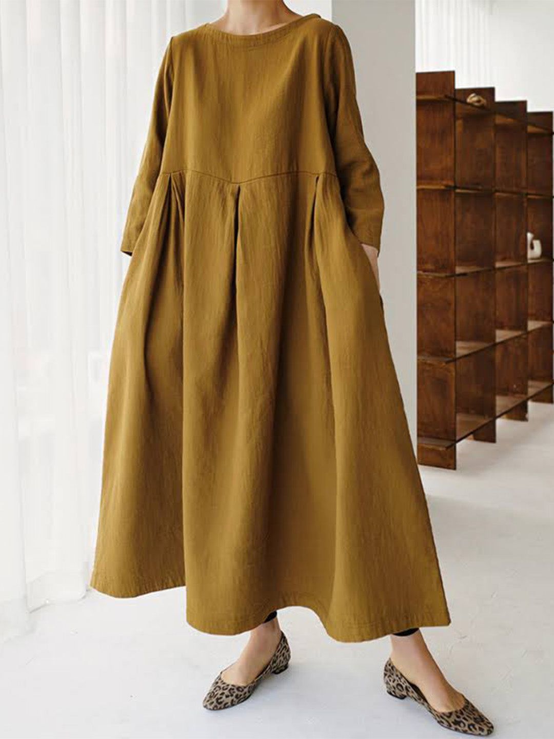 Ella - Robe en lin décontractée avec poches latérales