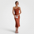 Robe Midi Asymétrique Femme Élégante avec Drapé pour Soirée