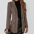 Blazer Femme à Carreaux Veste Élégante Cintrée Bouton Unique