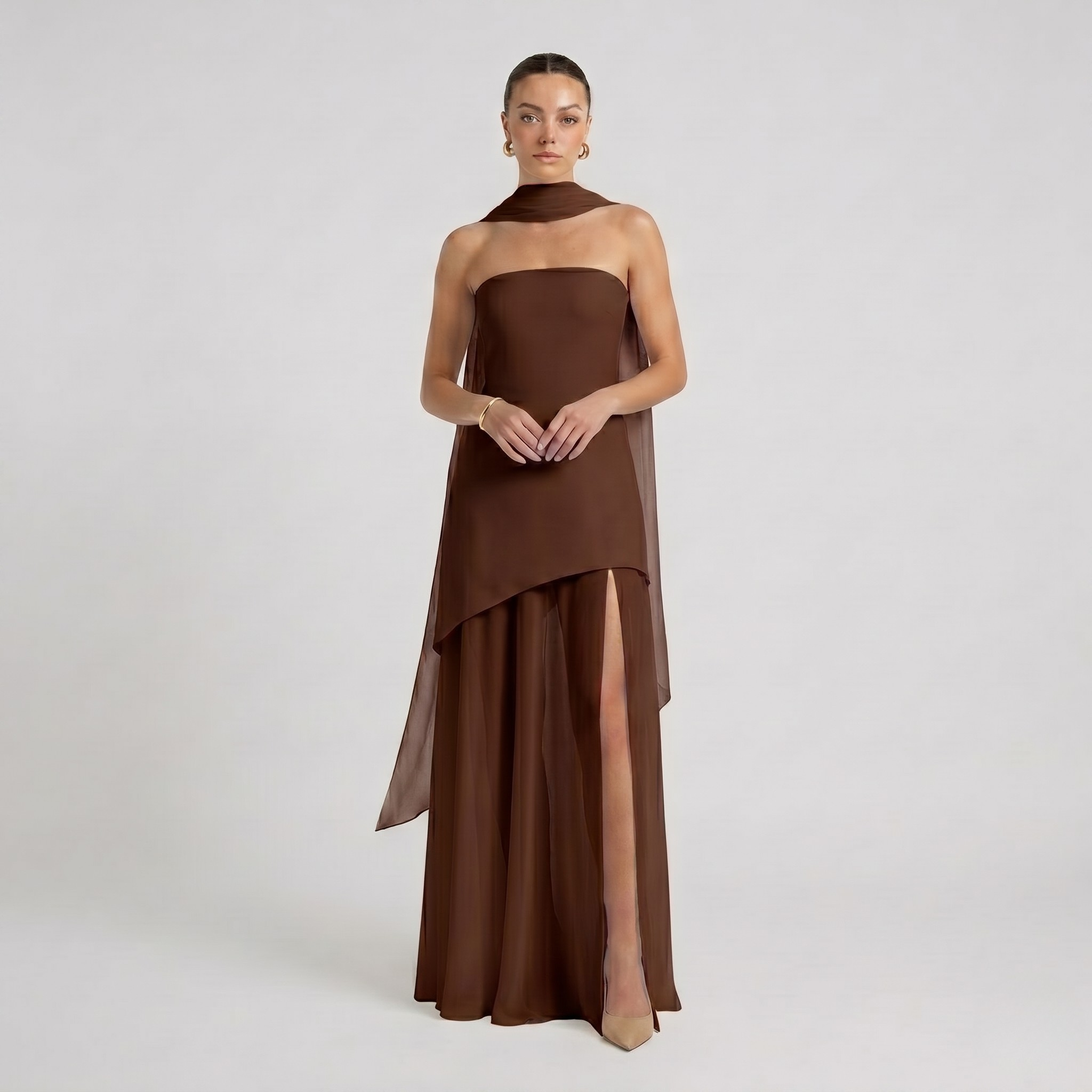 Robe Maxi Femme Bustier Fente Haute Robe Élégante de Soirée