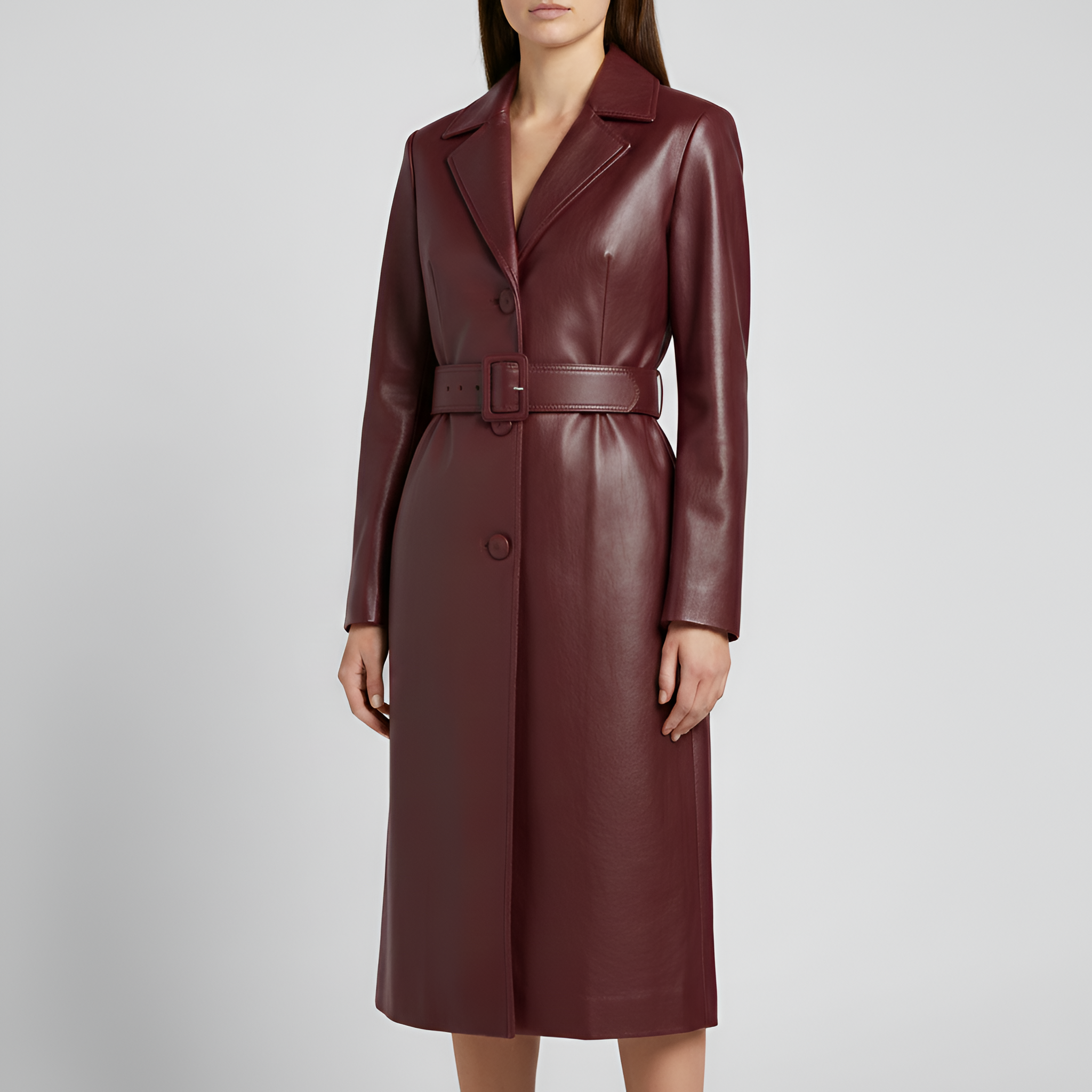 Manteau Long en Simili Cuir pour Femmes Élégant